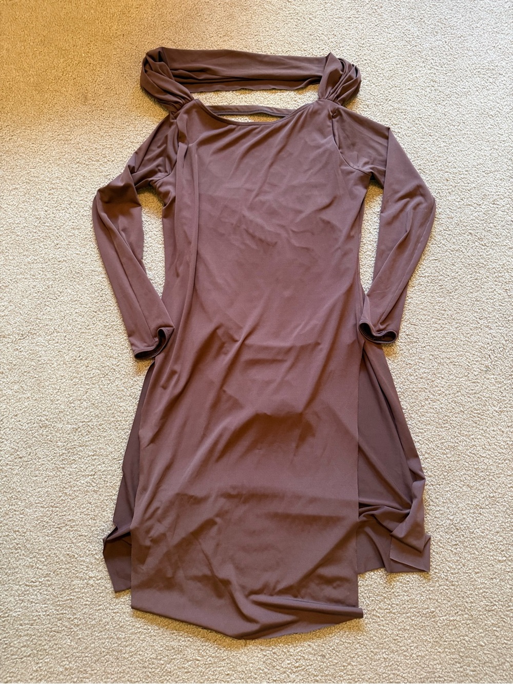 Weissman Long-Sleeve Twist-Back Contemporary Dance Dress in Brown
